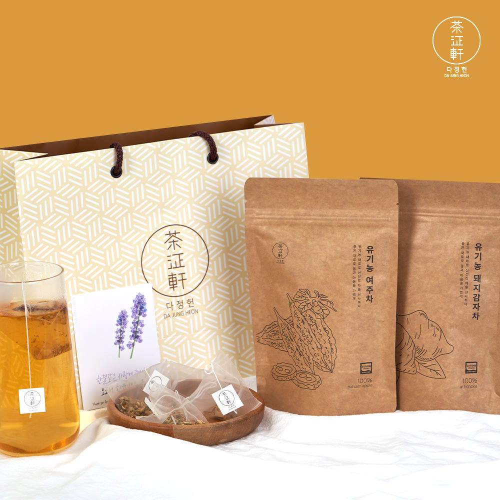(무료배송) 유기농 돼지감자차 여주차 전통차 세트 4봉 (쇼핑백+메세지 카드 포함)