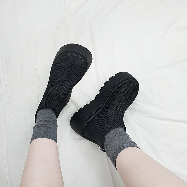 이타 메쉬 키높이 여름 망사 통굽 숏 앵클 부츠 7cm