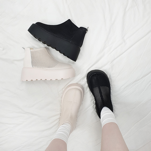 이타 메쉬 키높이 여름 망사 통굽 숏 앵클 부츠 7cm