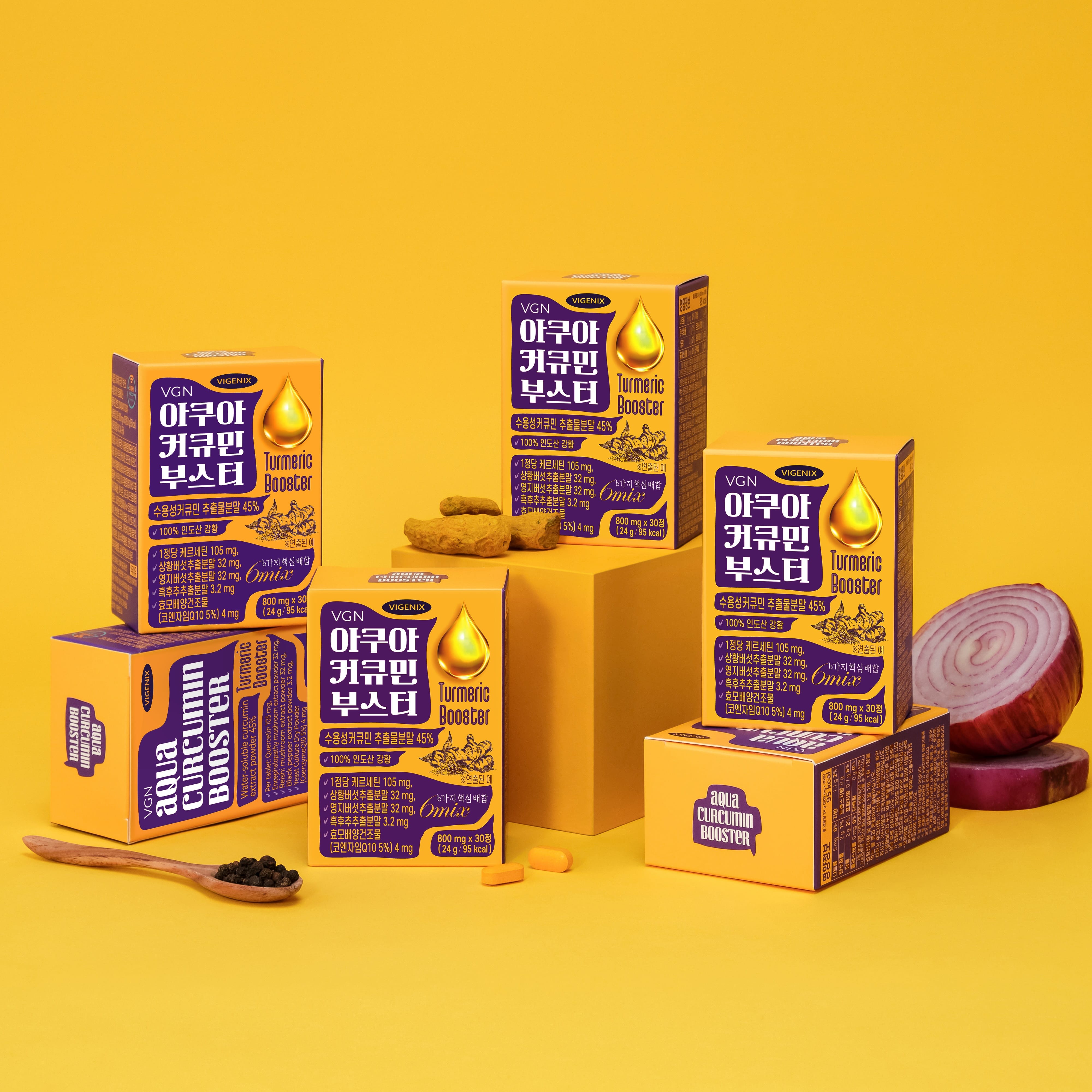 비제닉스 아쿠아 커큐민 부스터 수용성 강황 퀘르세틴 코엔자임Q10 (800mg x 30정)x3박스