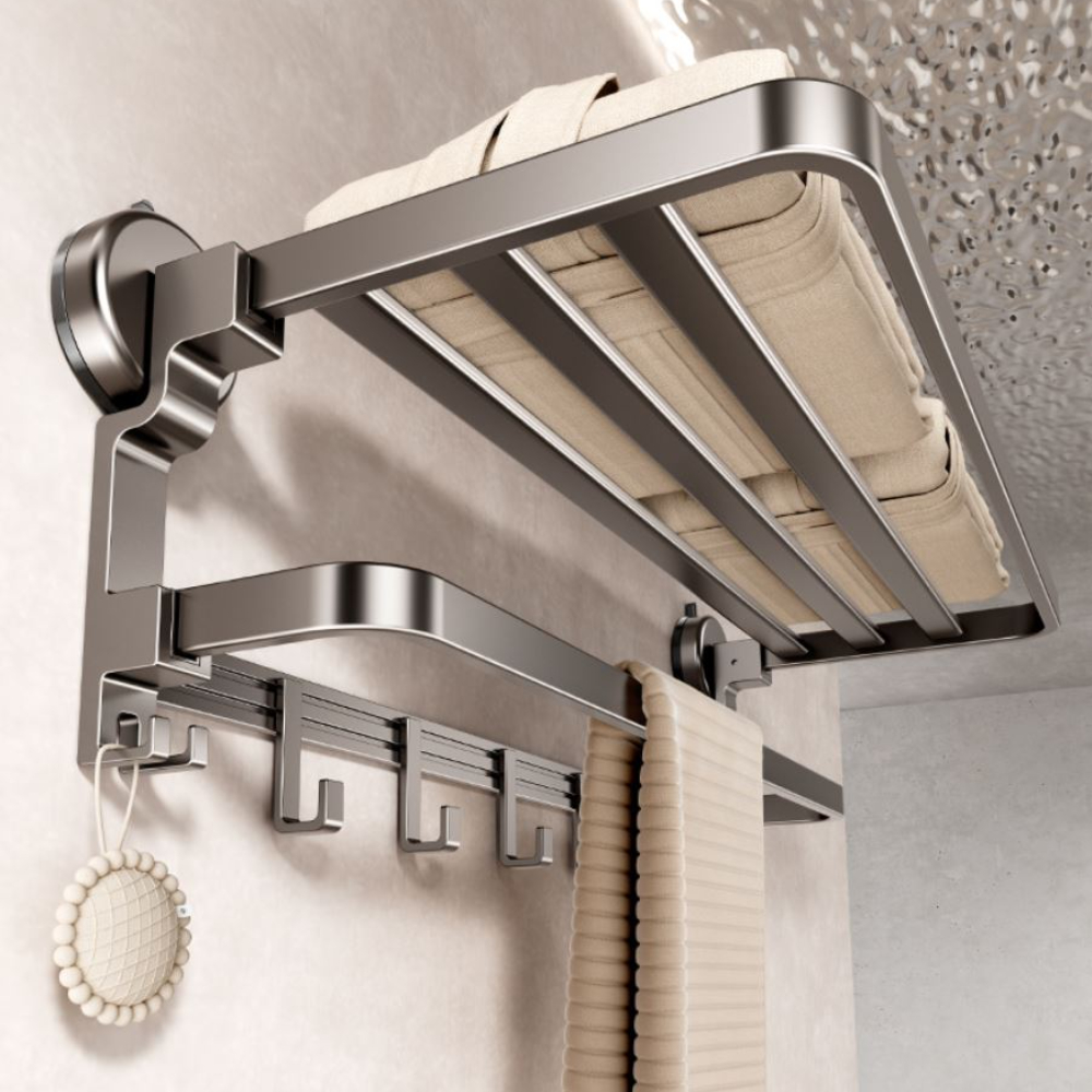 무타공 화장실 욕실선반 수건걸이 흡착식 벽선반 다크그레이 60cm