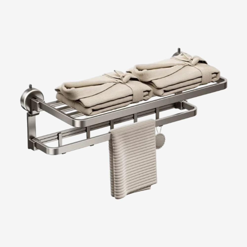 무타공 화장실 욕실선반 수건걸이 흡착식 벽선반 다크그레이 60cm