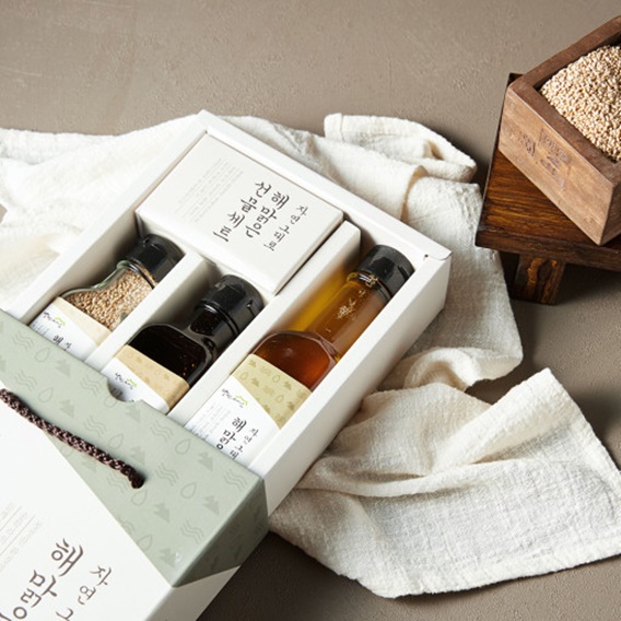 [뚱딴지마을] 기름선물세트 해맑은선물세트(들기름250ml, 참기름180ml, 볶음참깨54g)
