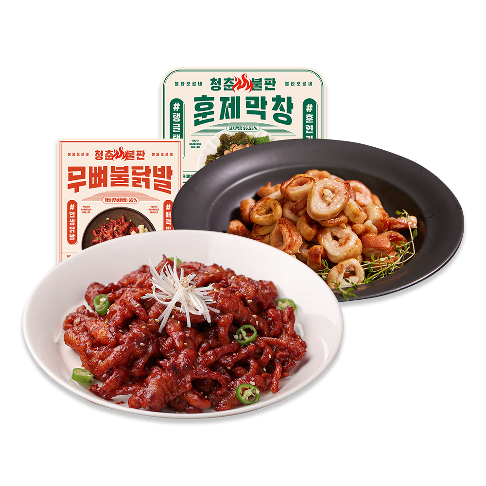 청춘불판 막창 닭발 세트 (훈제막창 300g*2+무뼈불닭발 200g)
