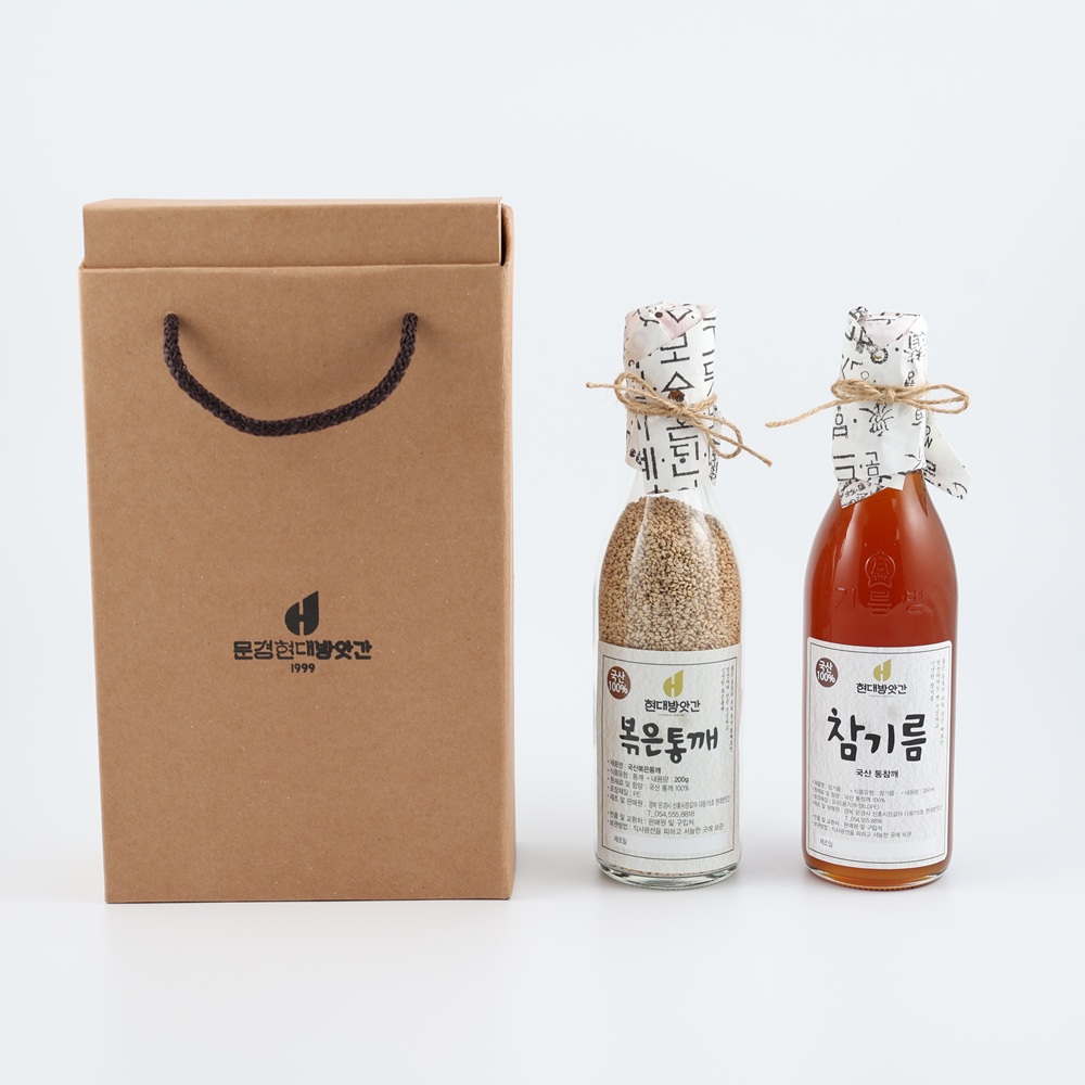 100% 국산 참기름 볶은참깨 2구 선물세트 350ml 대표이미지 섬네일