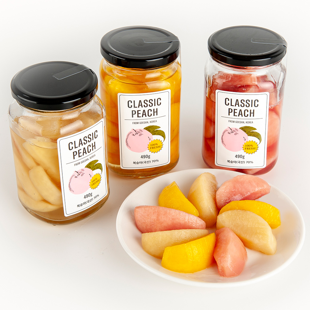 국내산 복숭아 병조림 490g 황도 백도 핑크백도 복숭아통조림 유기농설탕 대표이미지 섬네일