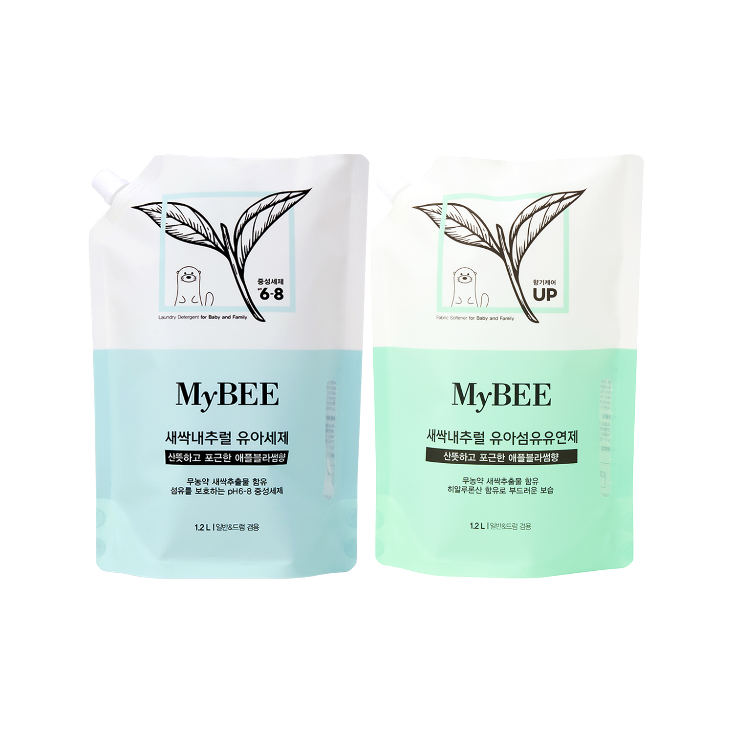 마이비 새싹내추럴 유아유연제 리필(1200ml)+유아세제 리필(1200ml)