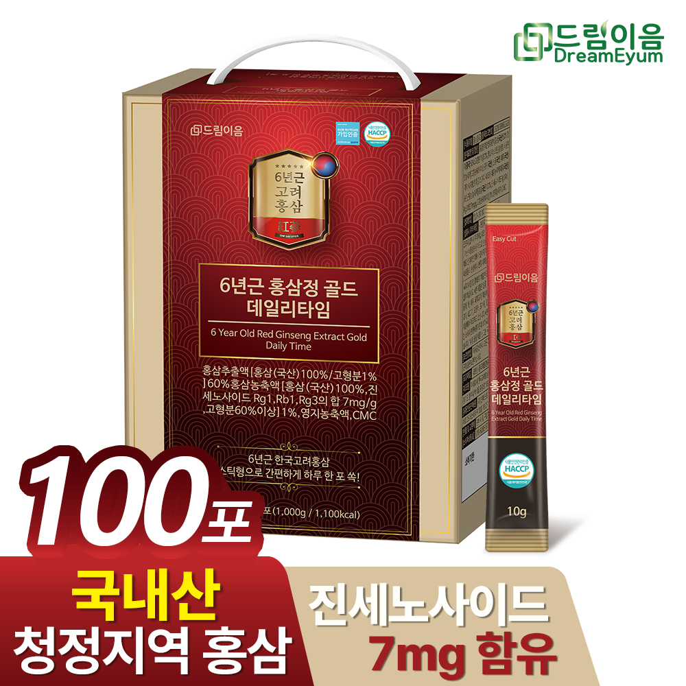 드림이음 6년근 홍삼정 골드 스틱 데일리타임 10g x 100포 1박스