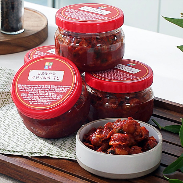 리얼 밥도둑 순살 비단 가리비 무침 300g X 3통 + 비단가리비 100g X 5팩 총 100마리 이상