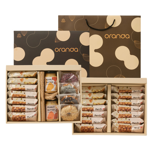 [교아당] 수제 오란다 드림 선물세트 / 9종 구성 (플레인 10 + 호땅 6 + 우리쌀 감귤 5 + 오란다도넛 4종 +100% 땅콩버터 크리미 1 크런치 1 +쇼핑백) 대표이미지 섬네일