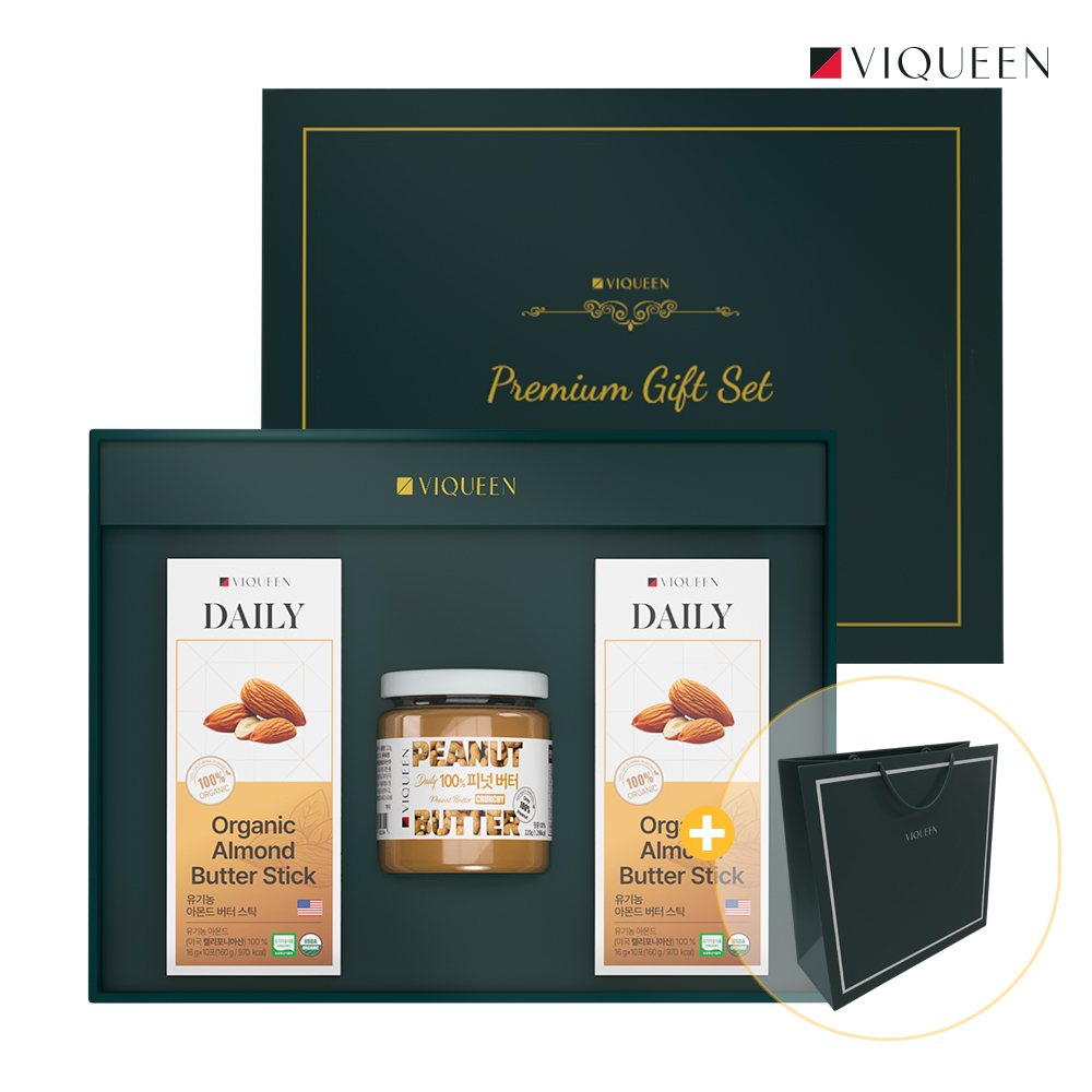 바이퀸 데일리 100% 유기농 아몬드버터 2개입+땅콩버터 1개입 선물세트