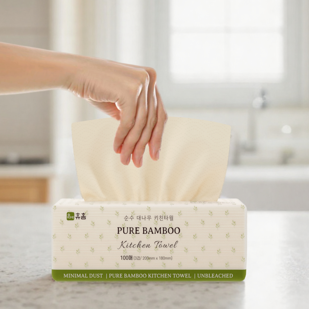 휴홈 무표백 순수 대나무 키친타월 100매 9팩