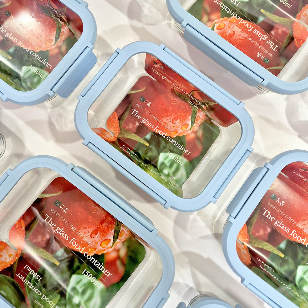 휴홈 더 투명한 바이오 글라스 유리 밀폐용기 4종 세트