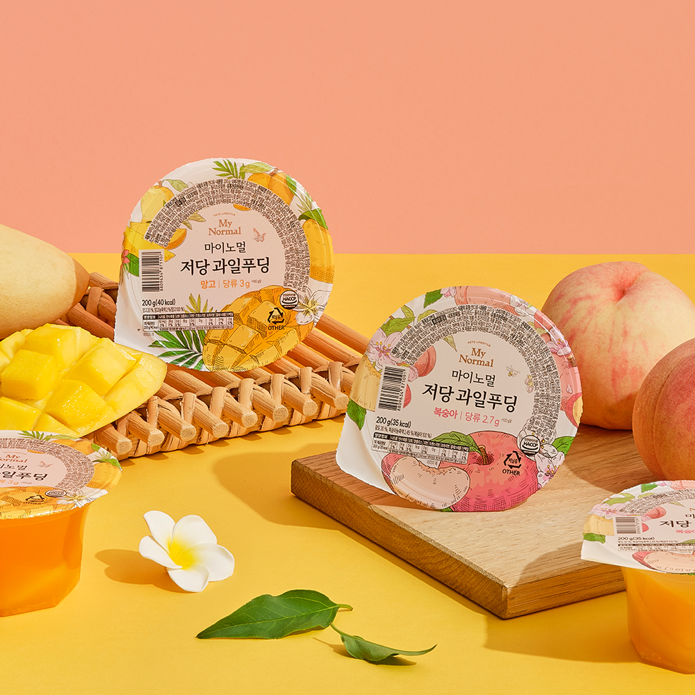 마이노멀 저당 과일푸딩 6개입 (망고, 복숭아)
