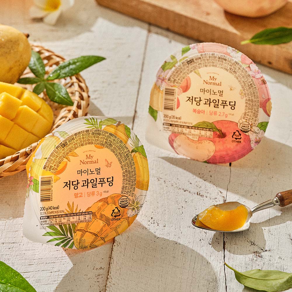 마이노멀 저당 과일푸딩 6개입 (망고, 복숭아)