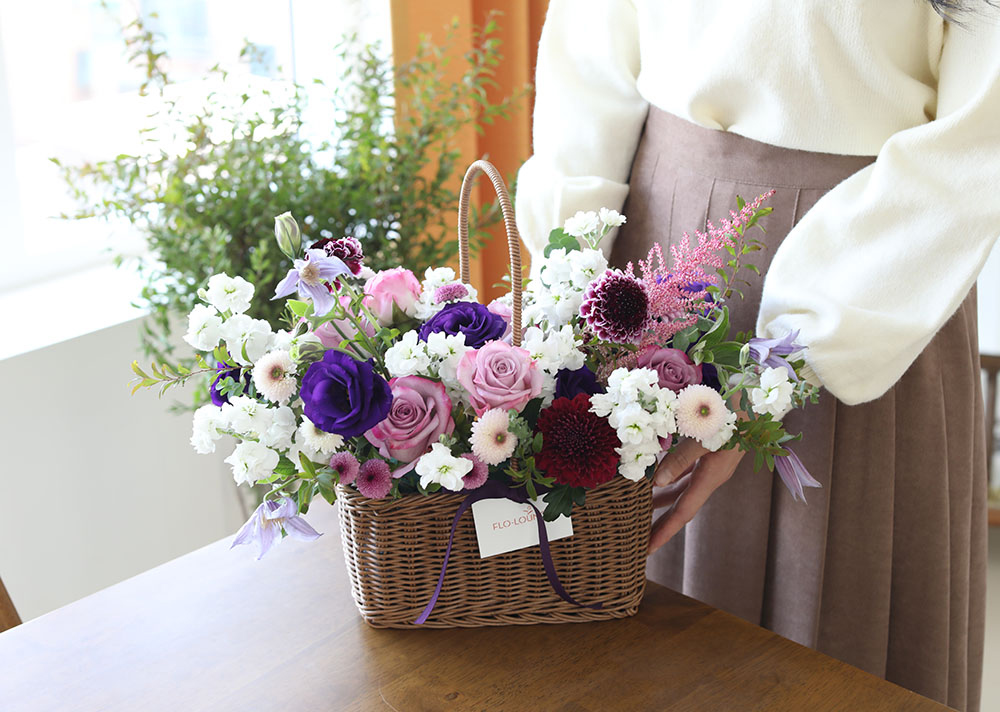 보라톤 사각 생화꽃바구니