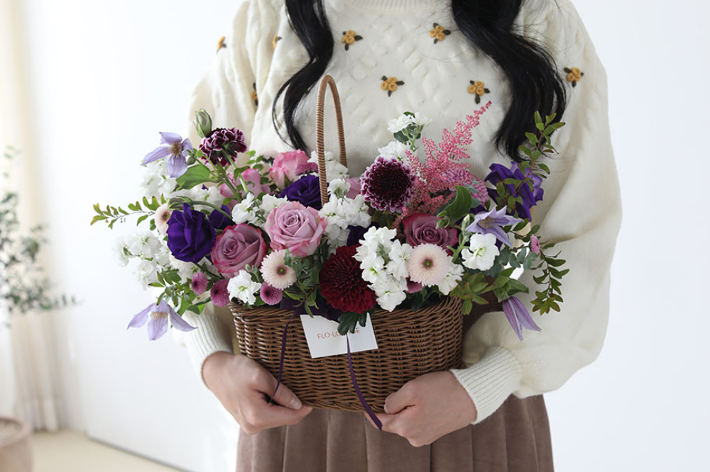 보라톤 사각 생화꽃바구니