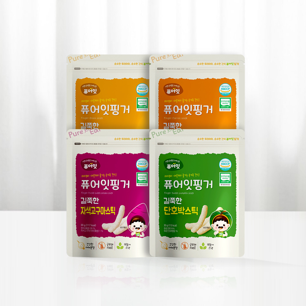퓨어잇 핑거 유기농 아이과자 길쭉한 야채스틱 4가지맛 아기 간식 유아 대표이미지 섬네일