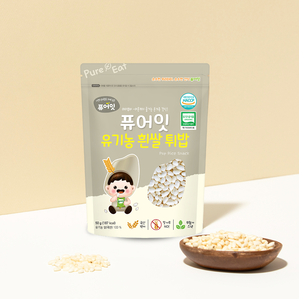 퓨어잇 유기농 백미 아기 과자 흰쌀 튀밥 아이 간식 유아