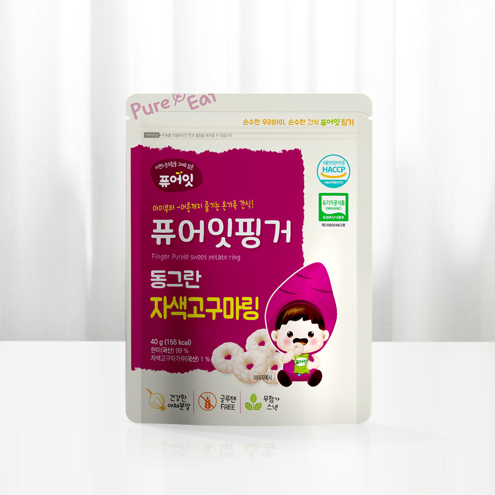 퓨어잇 핑거 유기농 아이과자 동그란 자색고구마링 아기 간식 대표이미지 섬네일