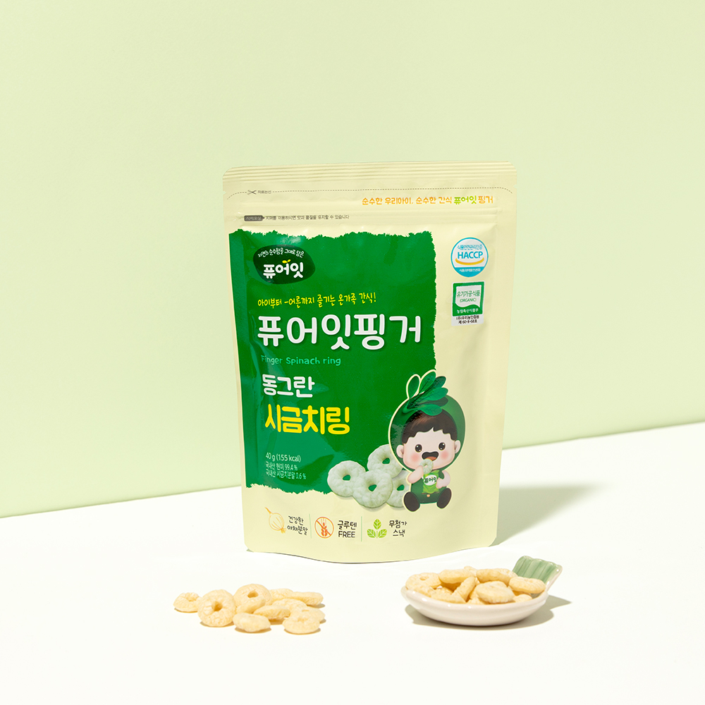 퓨어잇 핑거 유기농 아이과자 동그란 시금치링 아기 간식