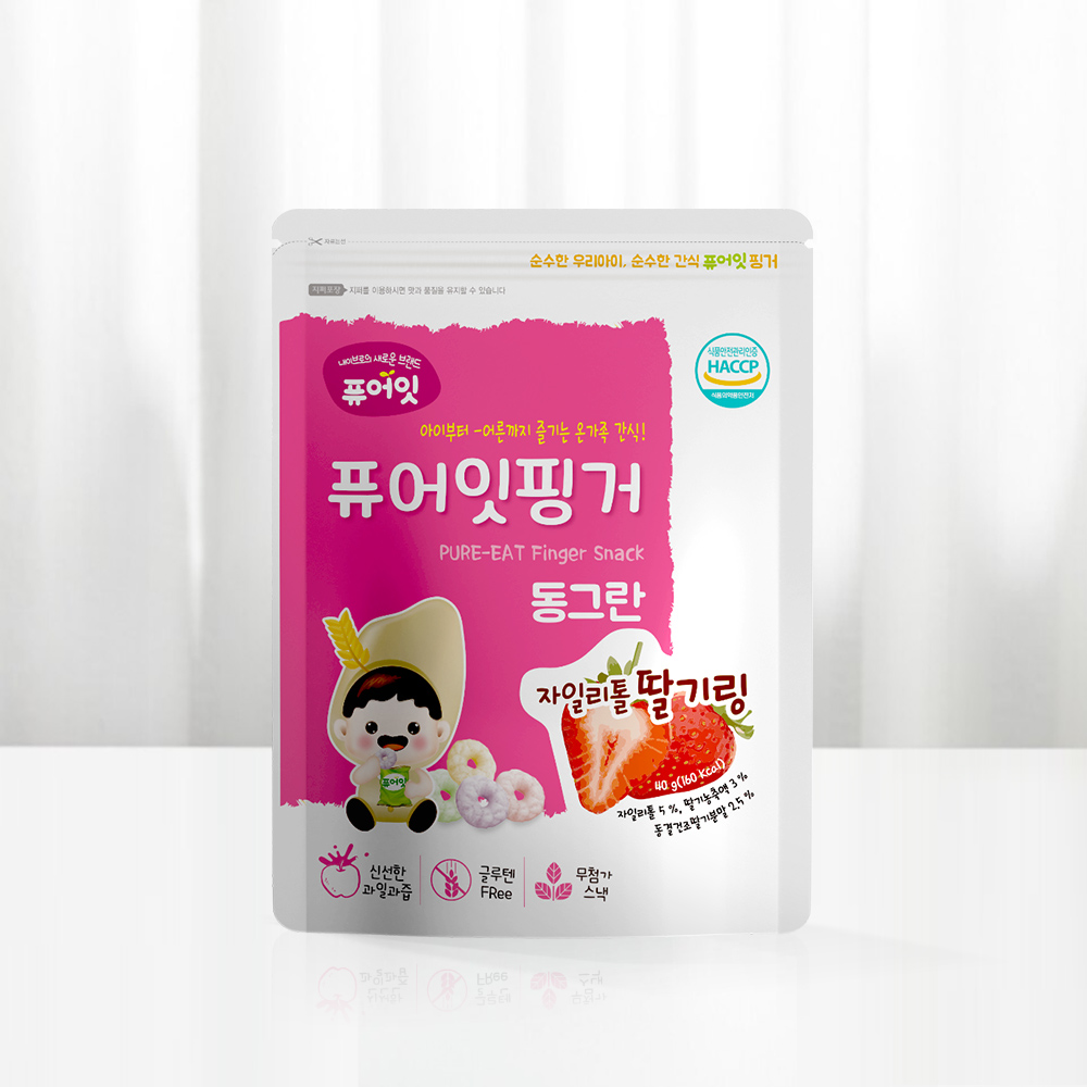 퓨어잇 핑거 동그란 자일리톨 딸기링 아이과자 과일링 간식 대표이미지 섬네일