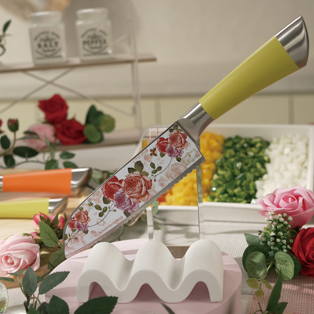 천년 장미칼 웨이브형 일자형 칼세트 4종 과도 만능가위 주방칼 부엌칼 1세트