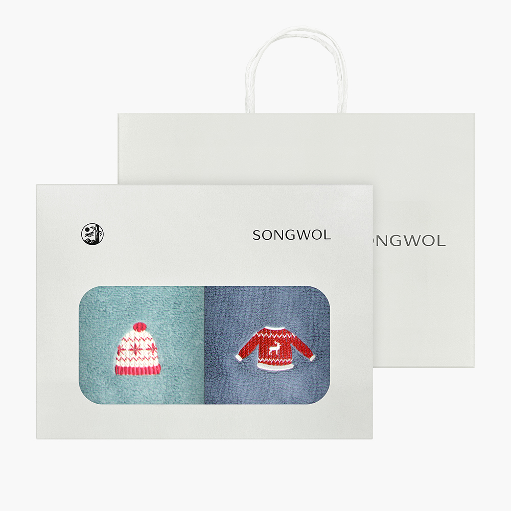 송월 크리스마스 윈터데이 항균 150g 2매 선물세트+쇼핑백