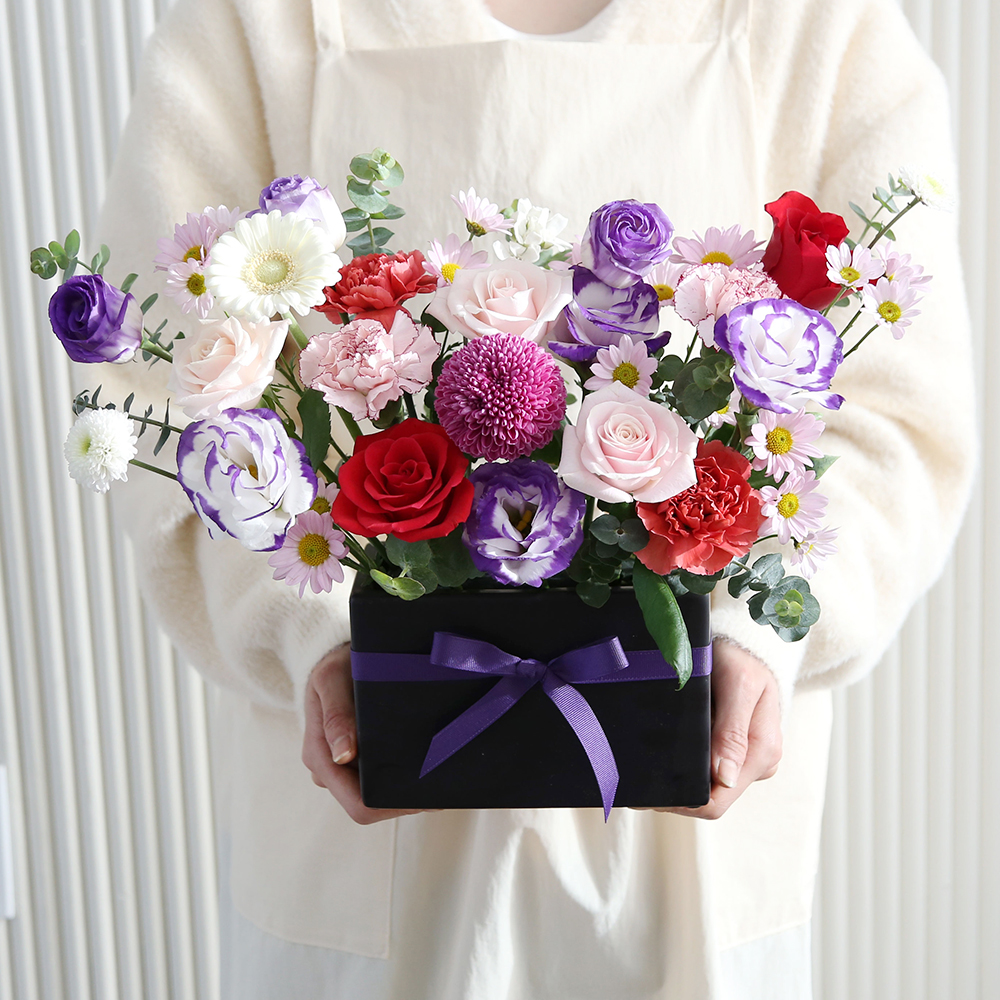 블랙화기 센터피스 생화꽃바구니