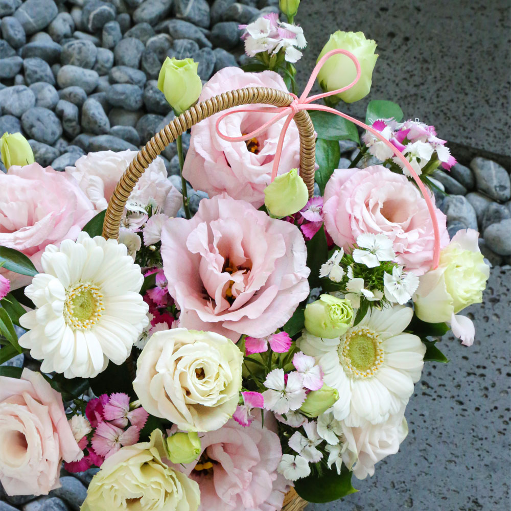 리시안셔스 생화꽃바구니