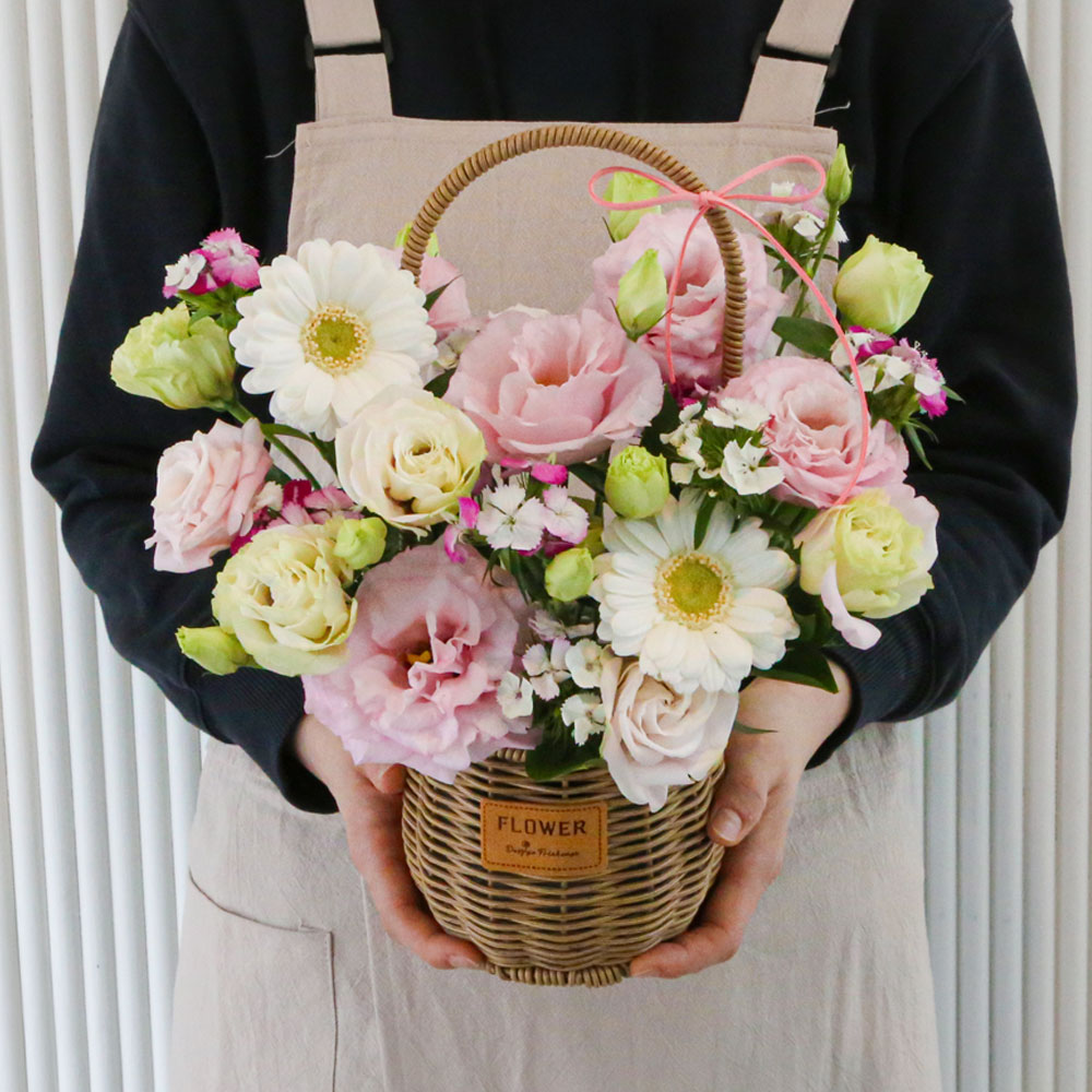 리시안셔스 생화꽃바구니