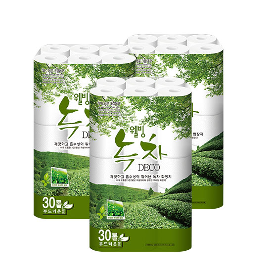 [수목제지] 1+1+1 웰빙녹차 25M 30롤(총3팩)