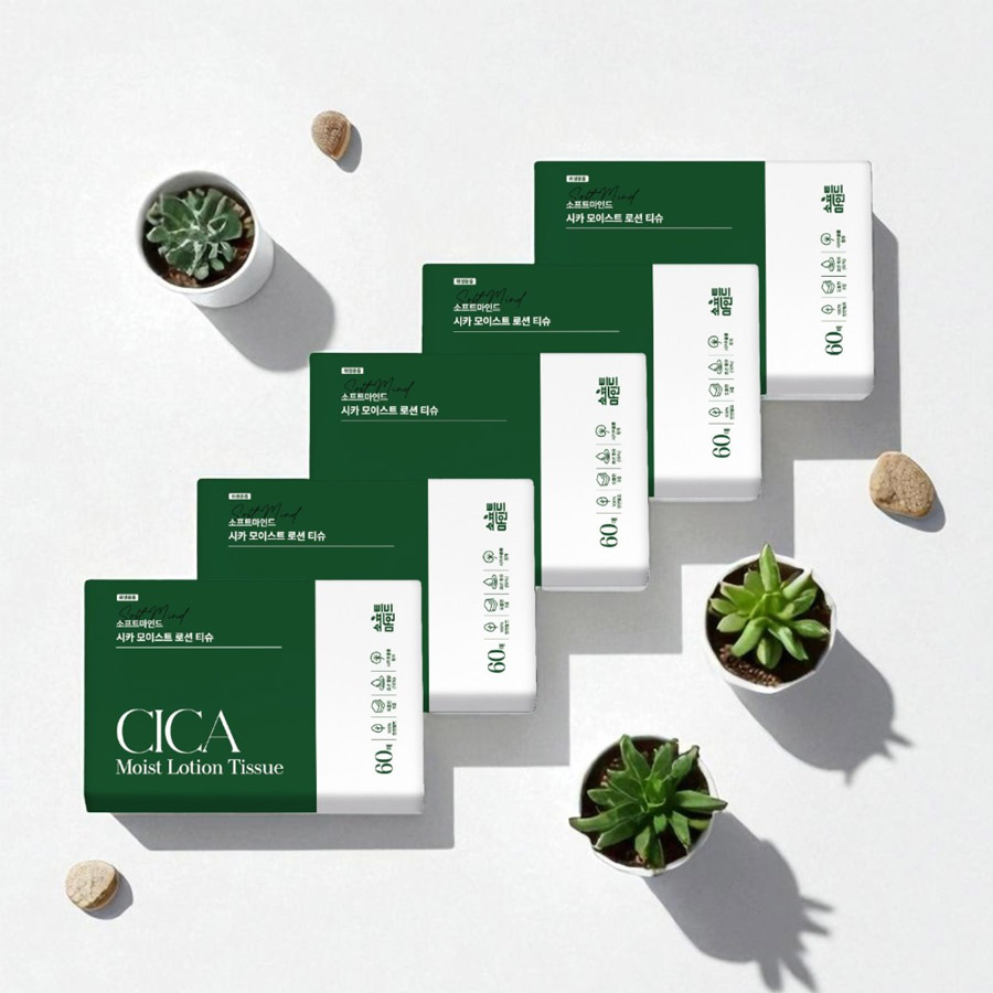 [비염/콧물필수] 시카 모이스트 로션 보습 저자극 부드러운 코편한티슈 60매 5개입