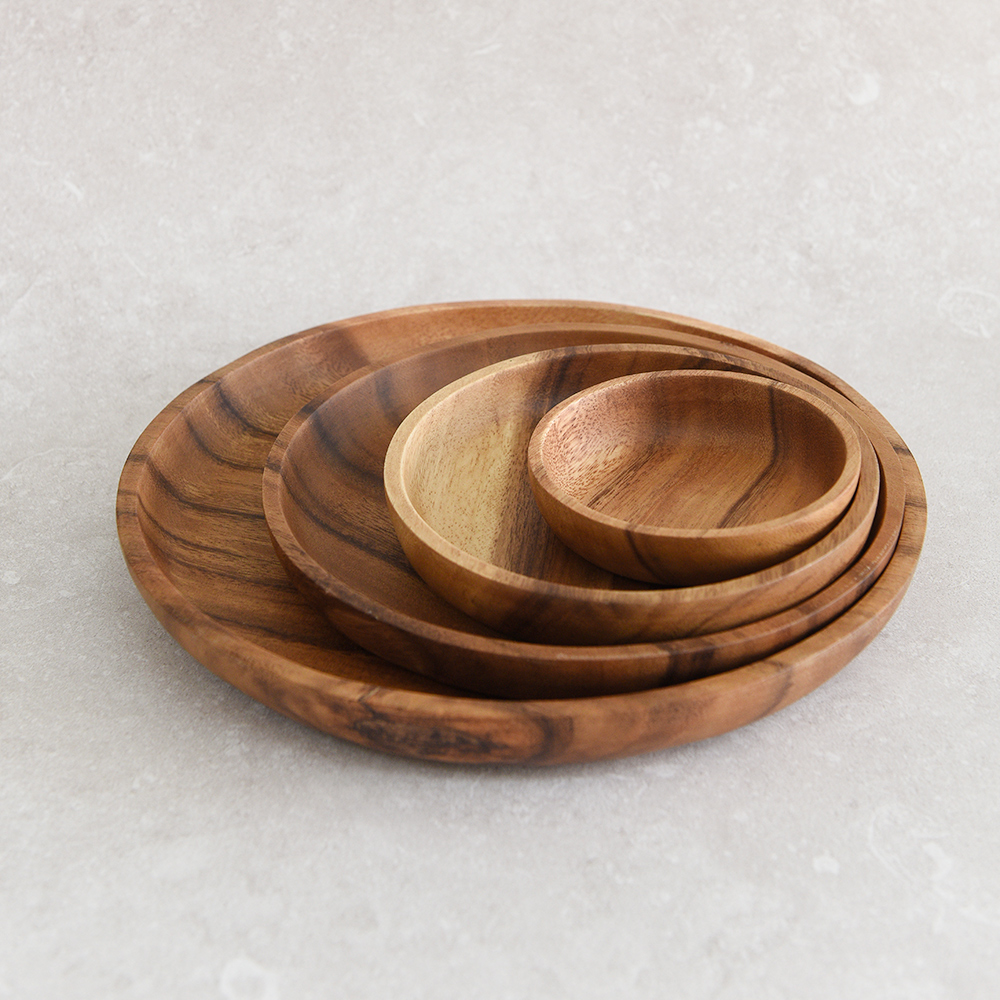 히어키친 아카시아 나무 통원목 원형접시 미니/소/중/대