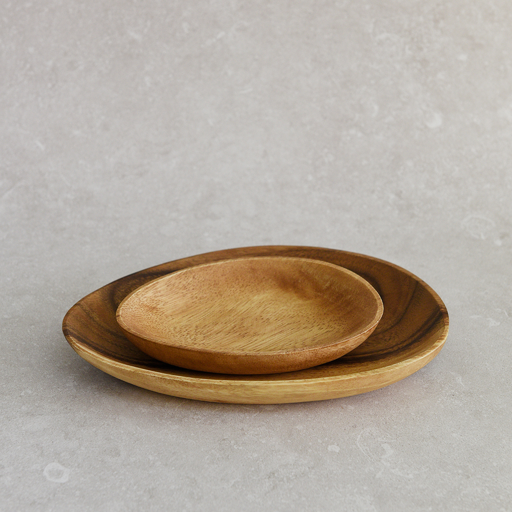 히어키친 아카시아 나무 통원목 나뭇잎접시 소/중