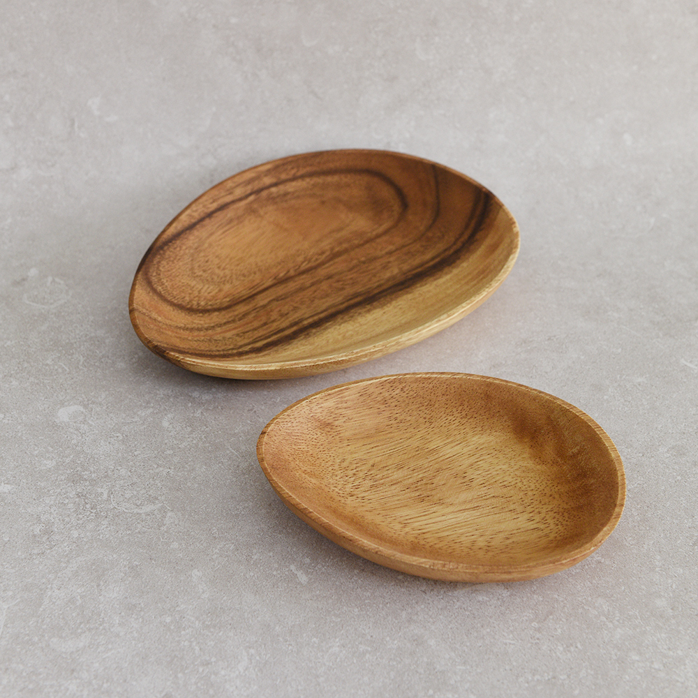 히어키친 아카시아 나무 통원목 나뭇잎접시 소/중