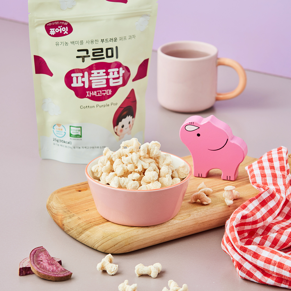 퓨어잇 구르미 퍼플팝 자색고구마 퍼프 유기농 아기 쌀과자 간식
