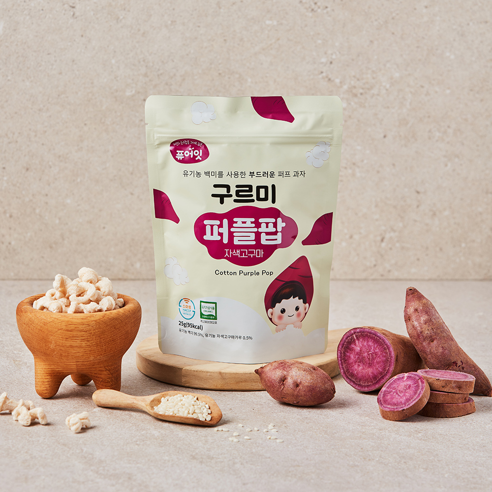 퓨어잇 구르미 퍼플팝 자색고구마 퍼프 유기농 아기 쌀과자 간식 대표이미지 섬네일