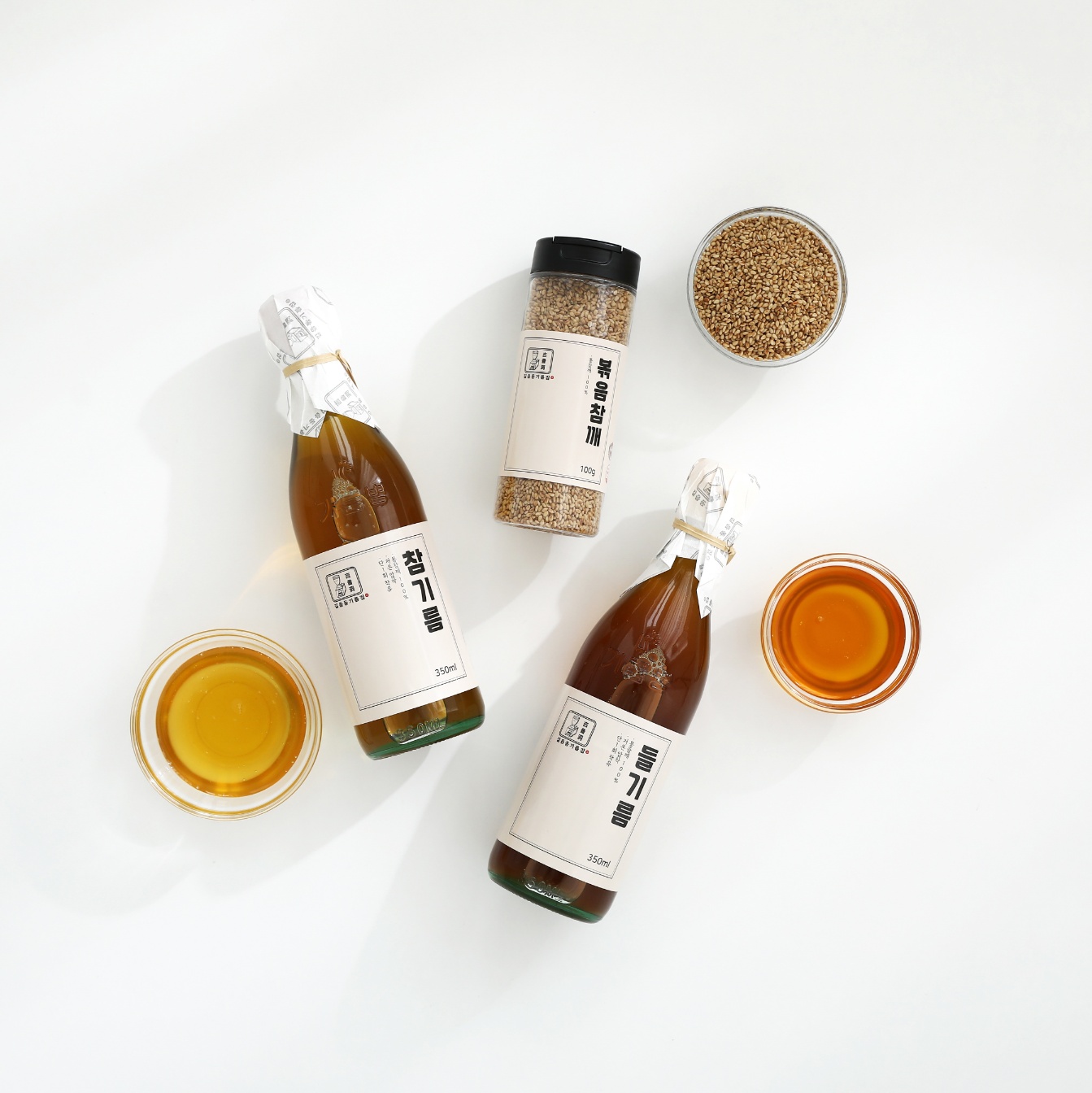 1등급 깨로 갓 착유한 참기름, 들기름 350ml 1+1