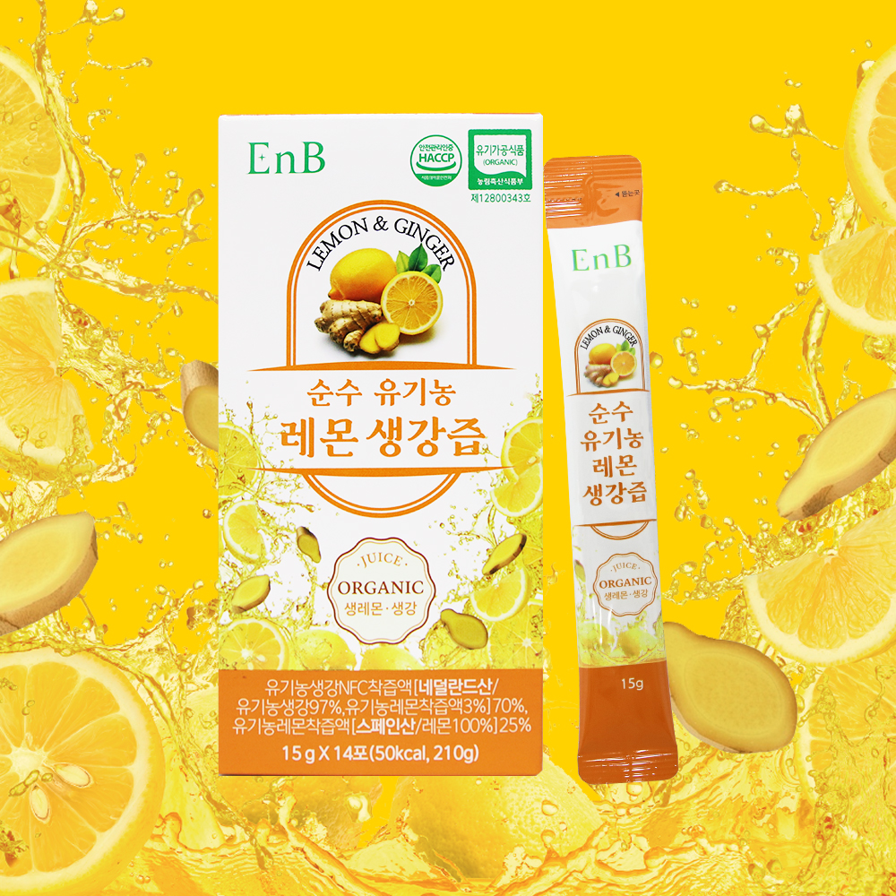 이엔비 순수 유기농 레몬생강즙(15g x 14포 x 3박스)