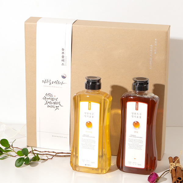 농부플러스 국산 토종꿀 아카시아꿀 야생화 잡화꿀 밤 숙성 꿀 1kg 2구 선물세트