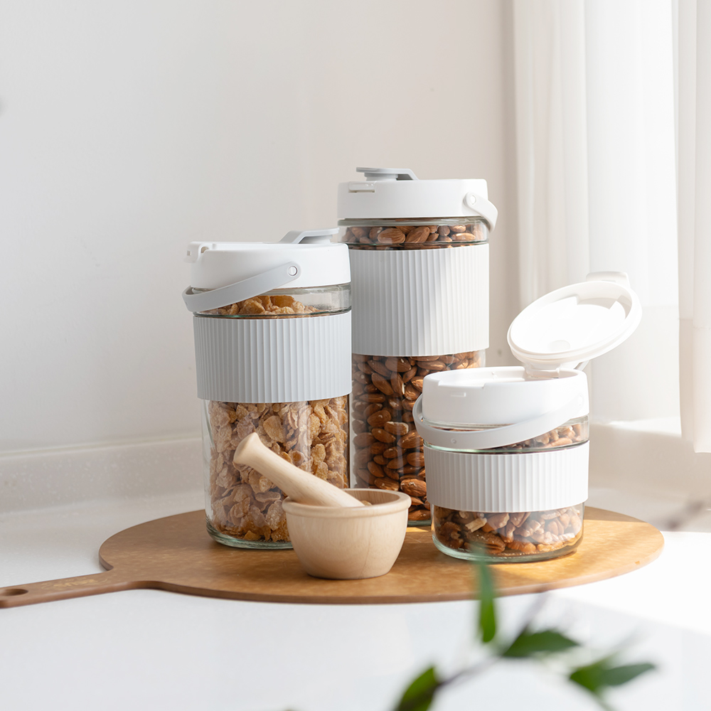 [3개 세트] 히어키친 3단 유리 밀폐용기 잼병 과일청 용기