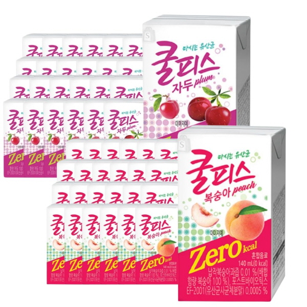 쿨피스 제로 테트라 복숭아/자두 (140ML X 24입/48입) 유산균 음료