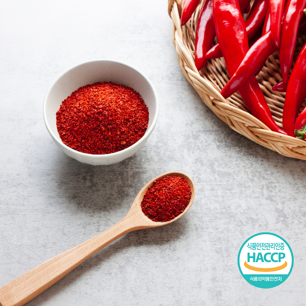 HACCP 국산100% 보통맛 고운 고춧가루 (16메시) 1kg 김치 요리 찌게용 예그린 고추가루