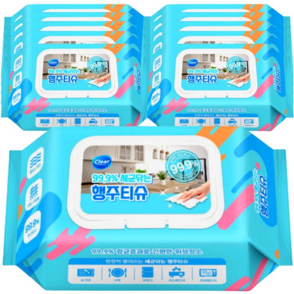 클리어 세균닦는 행주티슈 70매 x 10팩/20팩 아기물티슈 유아물티슈