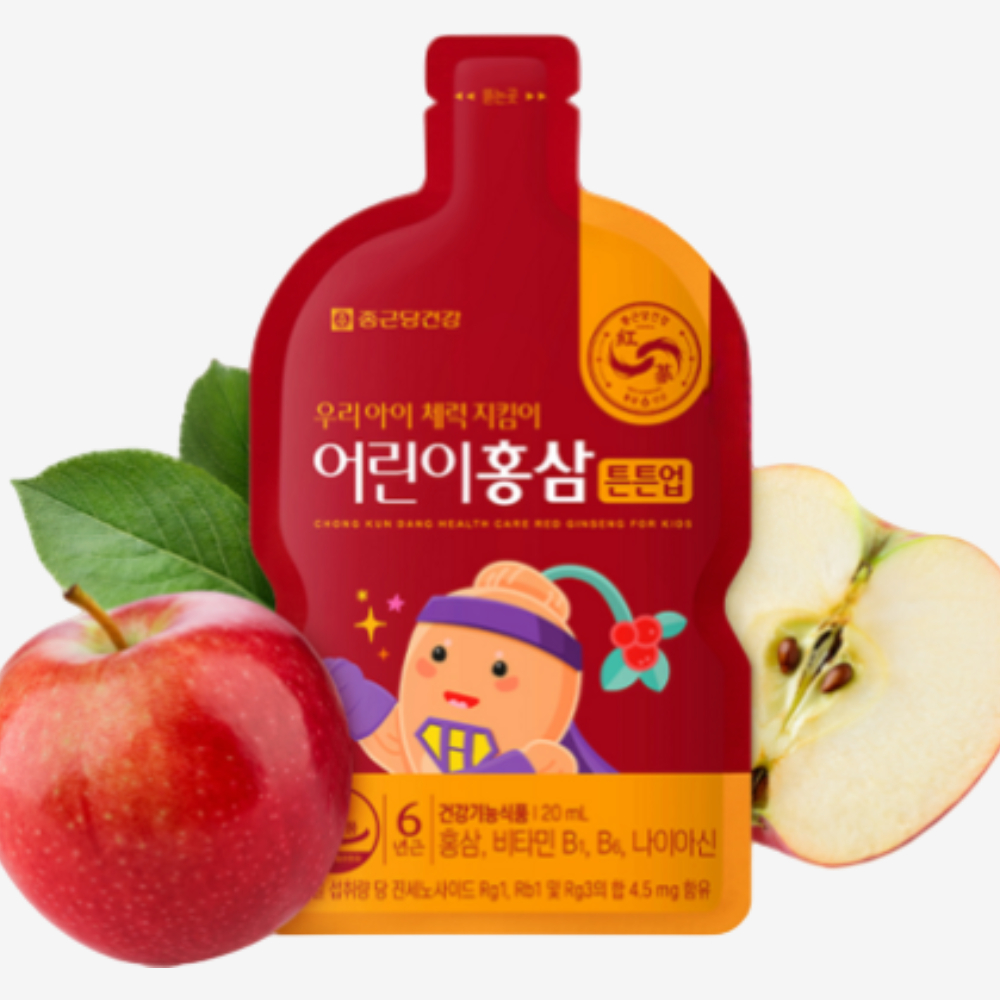 6년근 홍삼 사과맛 비타민B 3종 함유 종근당 어린이 면역력 홍삼 튼튼업 20ml 30포