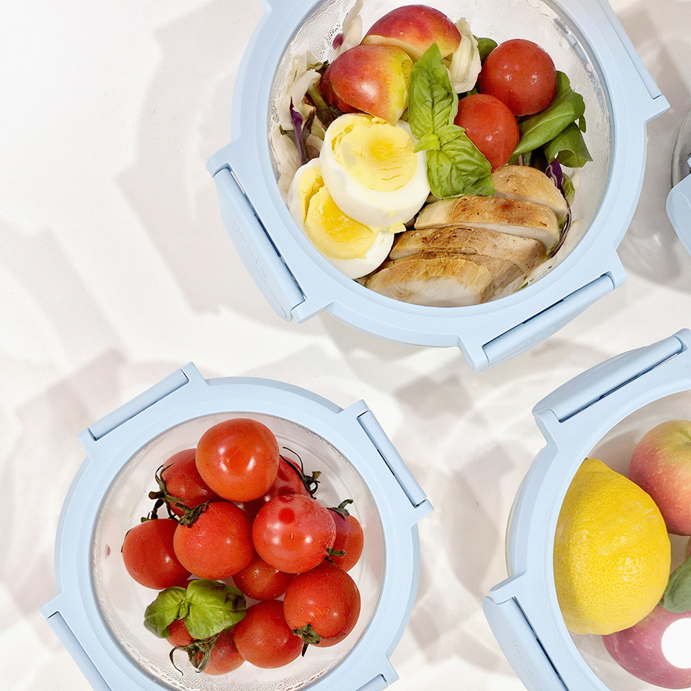 휴홈 더 투명한 바이오 글라스 유리 밀폐용기 원형 8종 세트