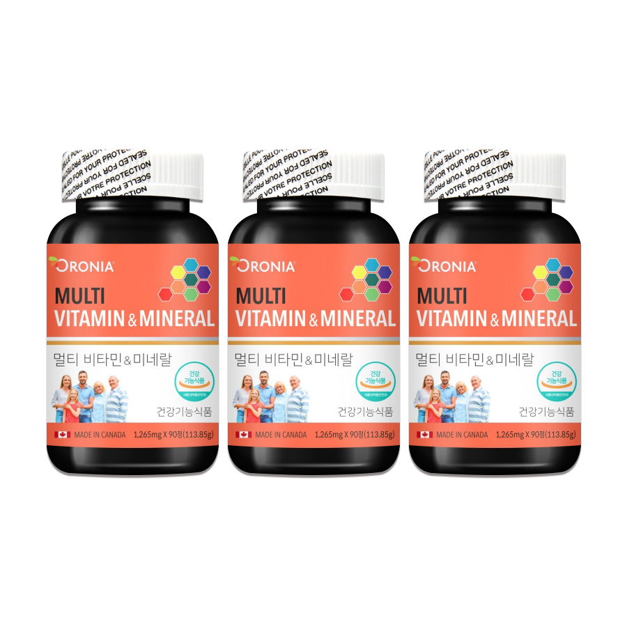 오로니아 멀티 비타민 미네랄 종합 영양제 무기질 1265mg x 90정 3통 (9개월분)
