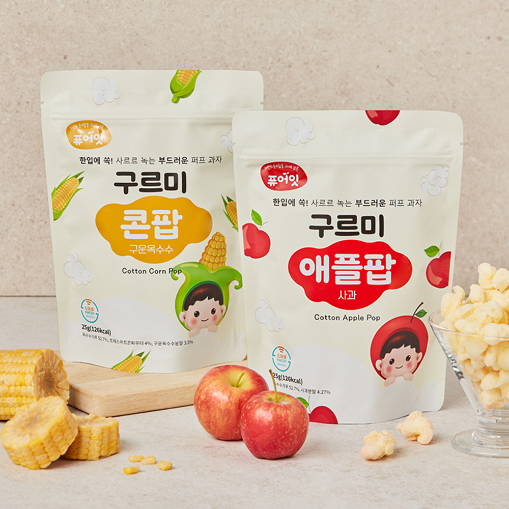 퓨어잇 구르미팝 야채 스위트 퍼프 아이 과자 6봉세트 부드러운 아기 간식