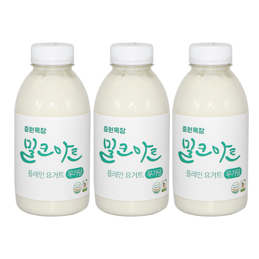 중원목장 밀크아트 수제요거트 플레인요거트 500ml x 3병